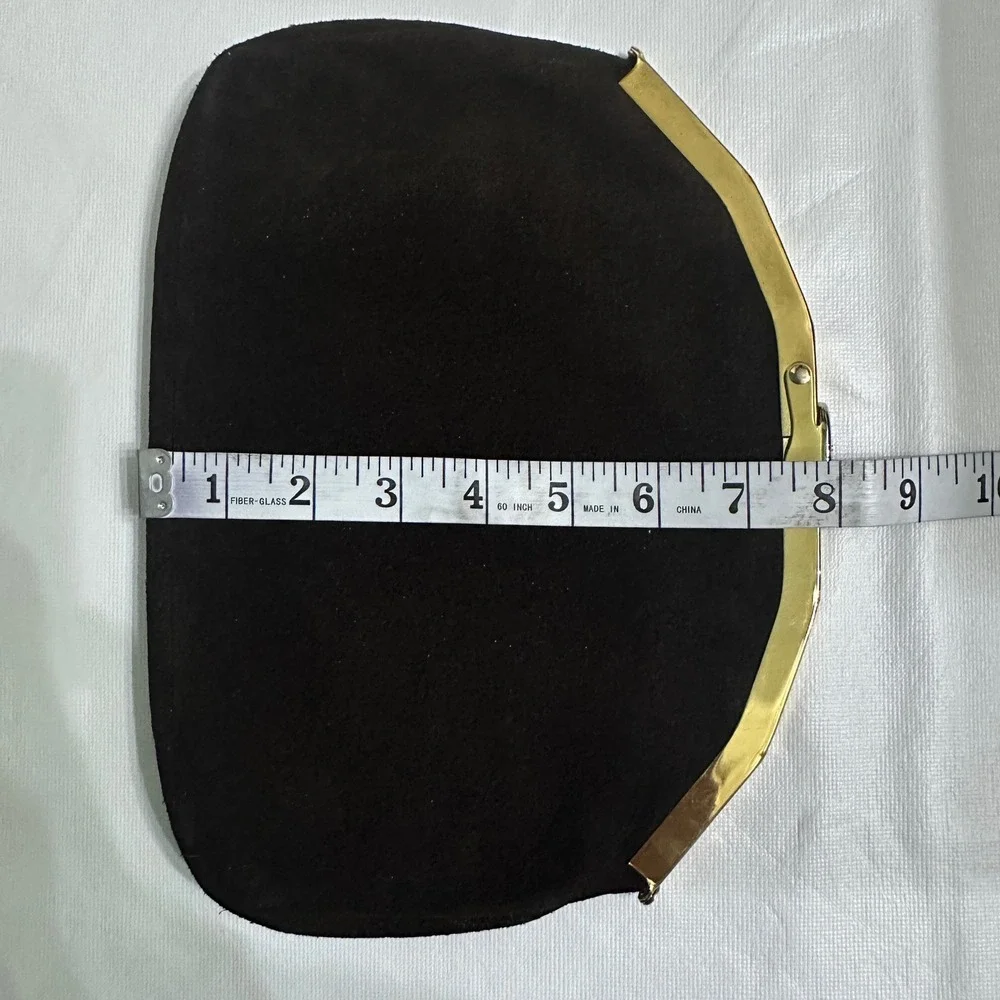 VTG‎ Brown Suede Clutch Evening Bag Gold Chain MCM Old Money Quite Luxury Retro
